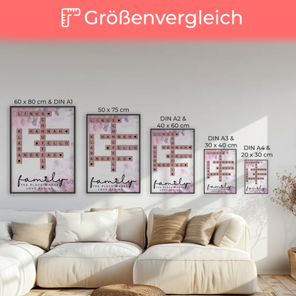 Poster Familie personalisiert Where The Love Begins Scrabble Style