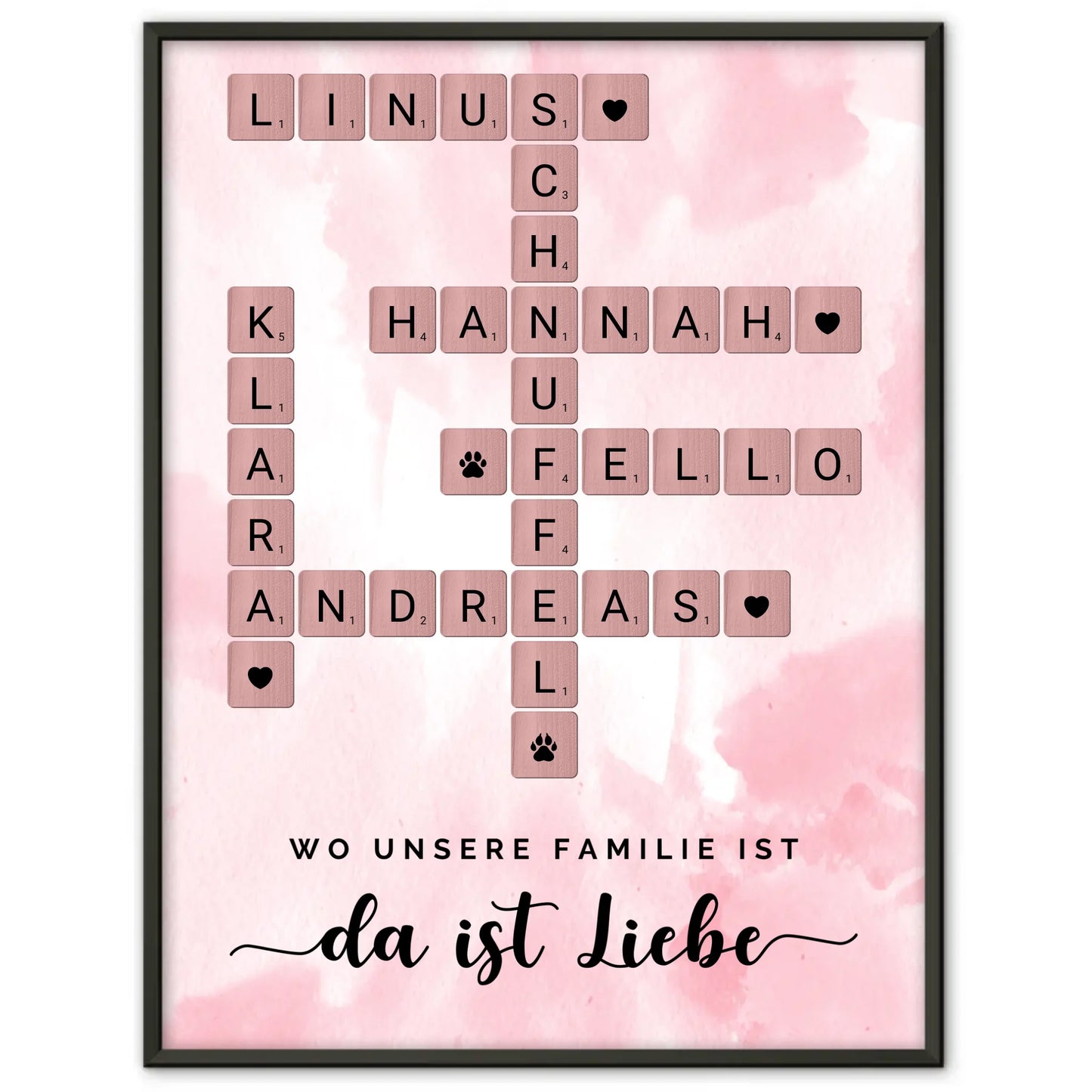 Poster Familie Spruch Wo Unsere Familie Ist Da Ist Liebe Kreuzworträtsel mit Namen Wunschtext