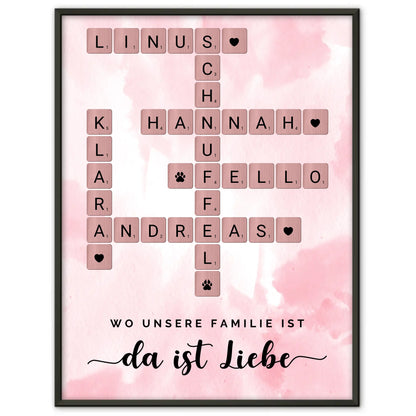 Poster Familie Spruch Wo Unsere Familie Ist Da Ist Liebe Kreuzworträtsel mit Namen Wunschtext