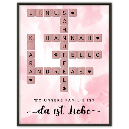 Poster Familie Spruch Wo Unsere Familie Ist Da Ist Liebe Kreuzworträtsel mit Namen Wunschtext