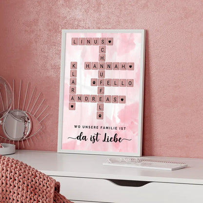 Poster Familie Spruch Wo Unsere Familie Ist Da Ist Liebe Kreuzworträtsel mit Namen Wunschtext