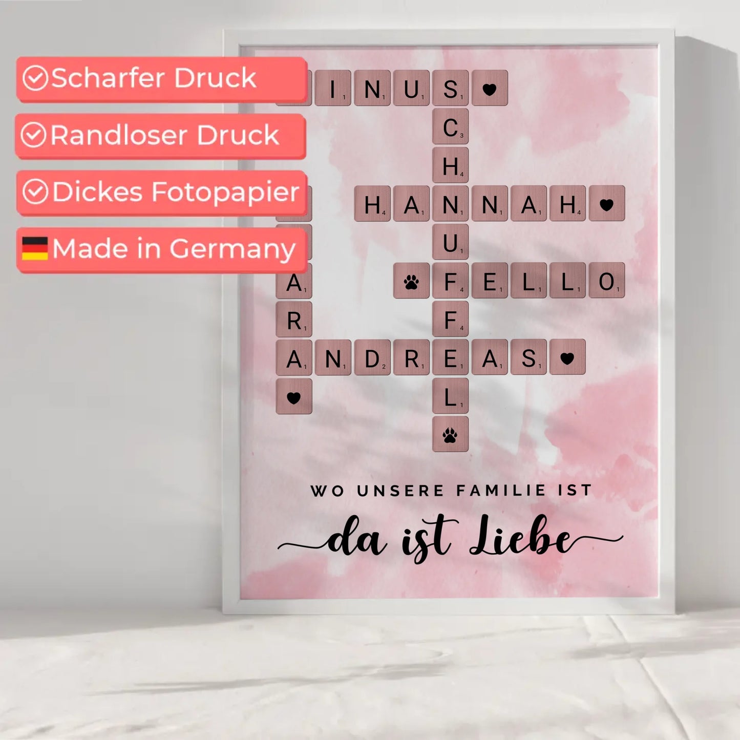 Poster Familie Spruch Wo Unsere Familie Ist Da Ist Liebe Kreuzworträtsel mit Namen Wunschtext
