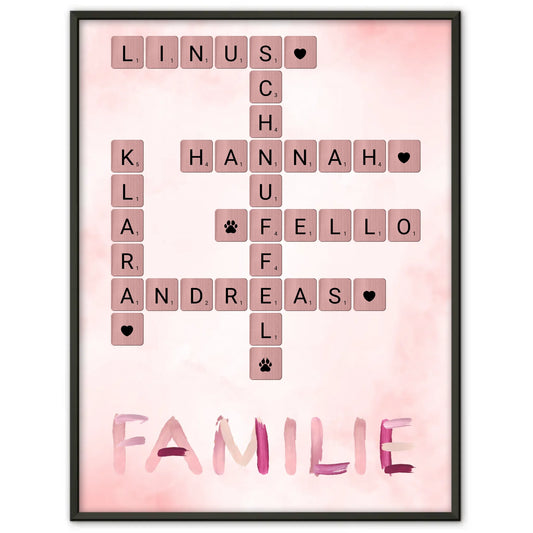 Poster Spruch Familie Kreuzworträtsel mit Namen Wunschtext