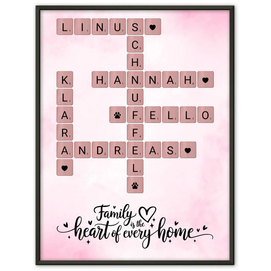 Personalisiertes Poster Familie Family is the heart Kreuzworträtsel