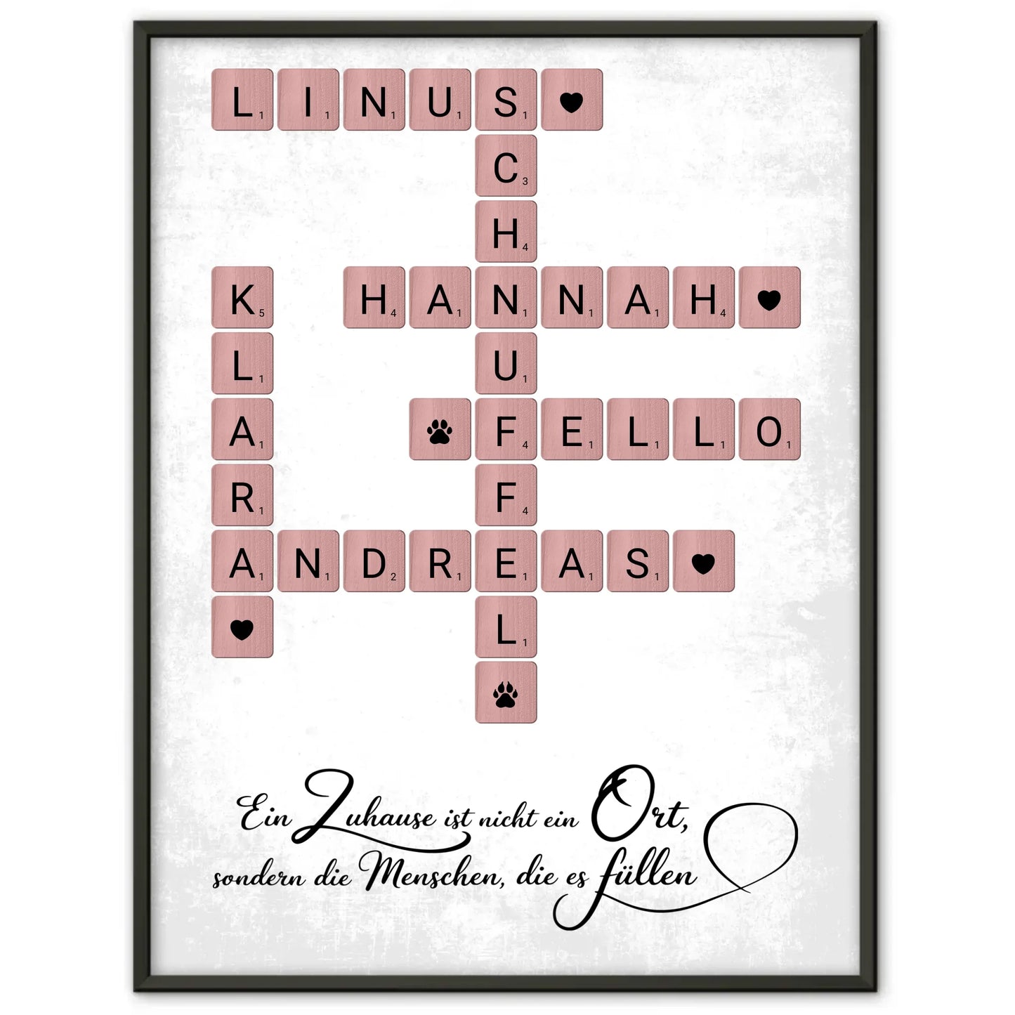 Poster Familienbild Personalisiert Zuhause Scrabble Style Namen