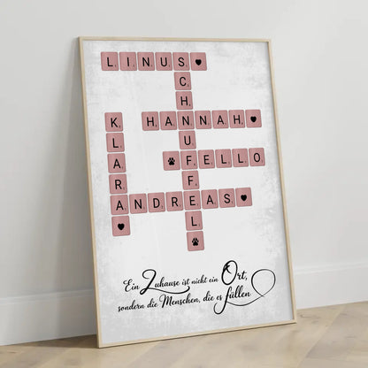 Poster Familienbild Personalisiert Zuhause Scrabble Style Namen