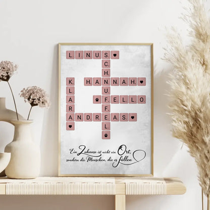 Poster Familienbild Personalisiert Zuhause Scrabble Style Namen
