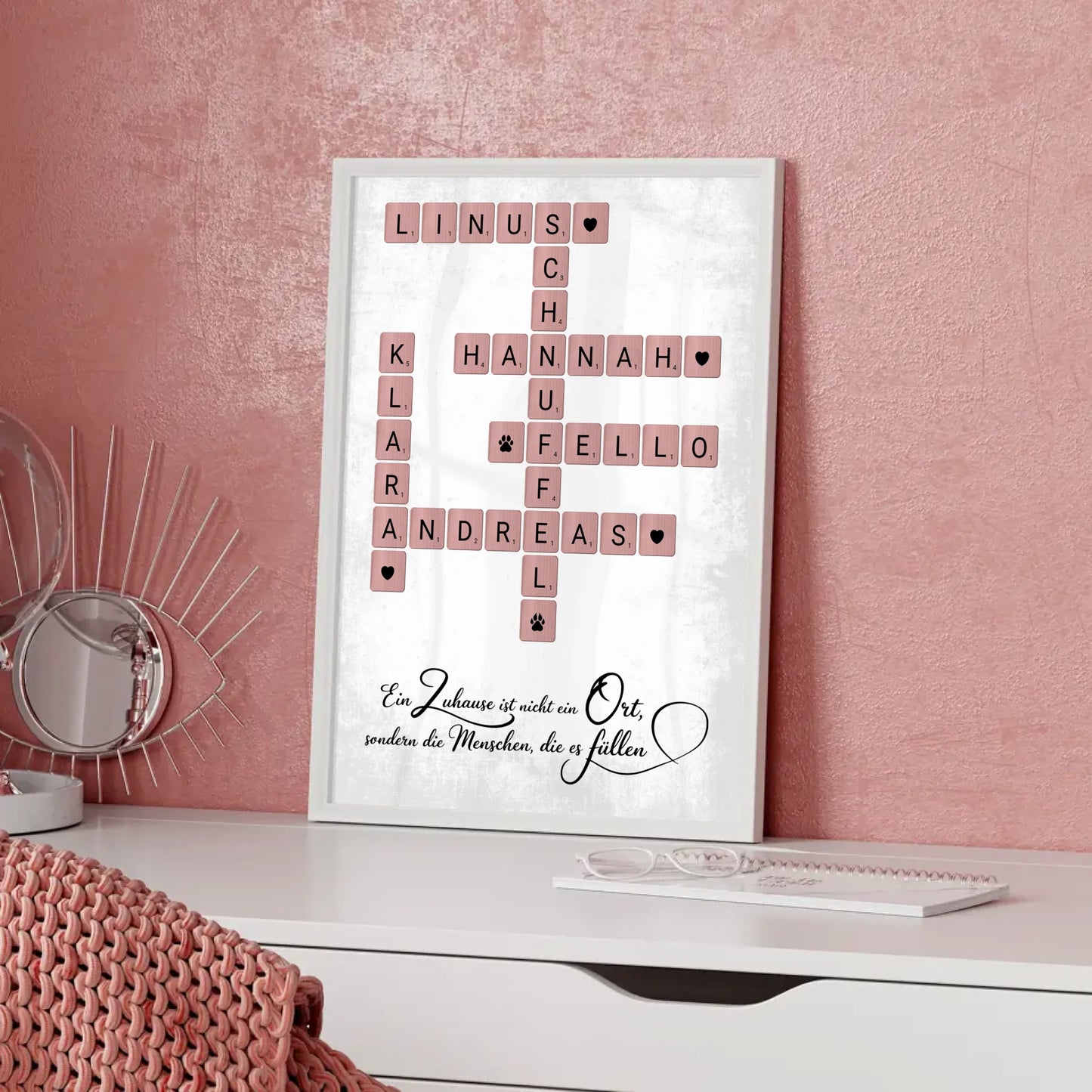 Poster Familienbild Personalisiert Zuhause Scrabble Style Namen
