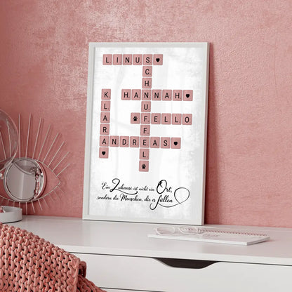 Poster Familienbild Personalisiert Zuhause Scrabble Style Namen