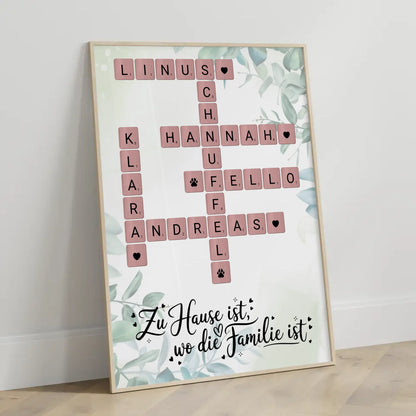 Poster Familie personalisiert Zu Hause ist Namen Scrabble Design