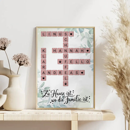 Poster Familie personalisiert Zu Hause ist Namen Scrabble Design