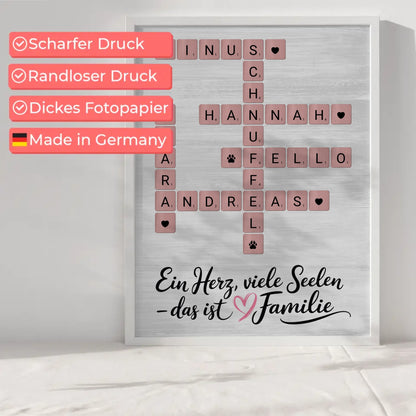 Poster Familie Spruch Ein Herz viele Seelen mit Namen Wunschtext