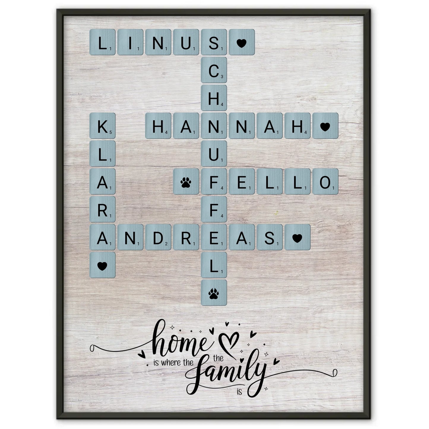 Poster Spruch Familie Home is where the family is Scrabble Style