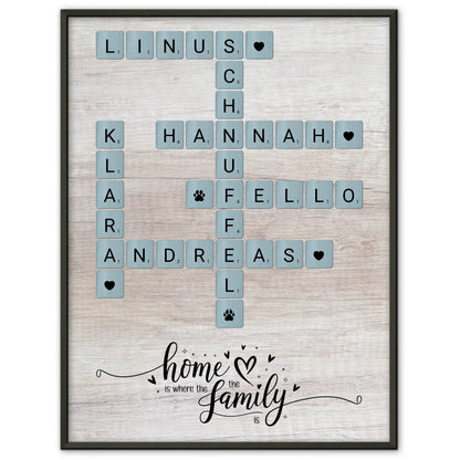 Poster Spruch Familie Home is where the family is Scrabble Style