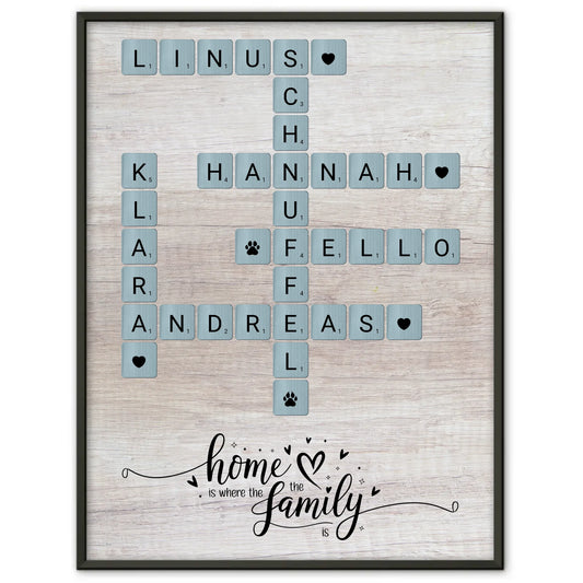 Poster Spruch Familie Home is where the family is Scrabble Style