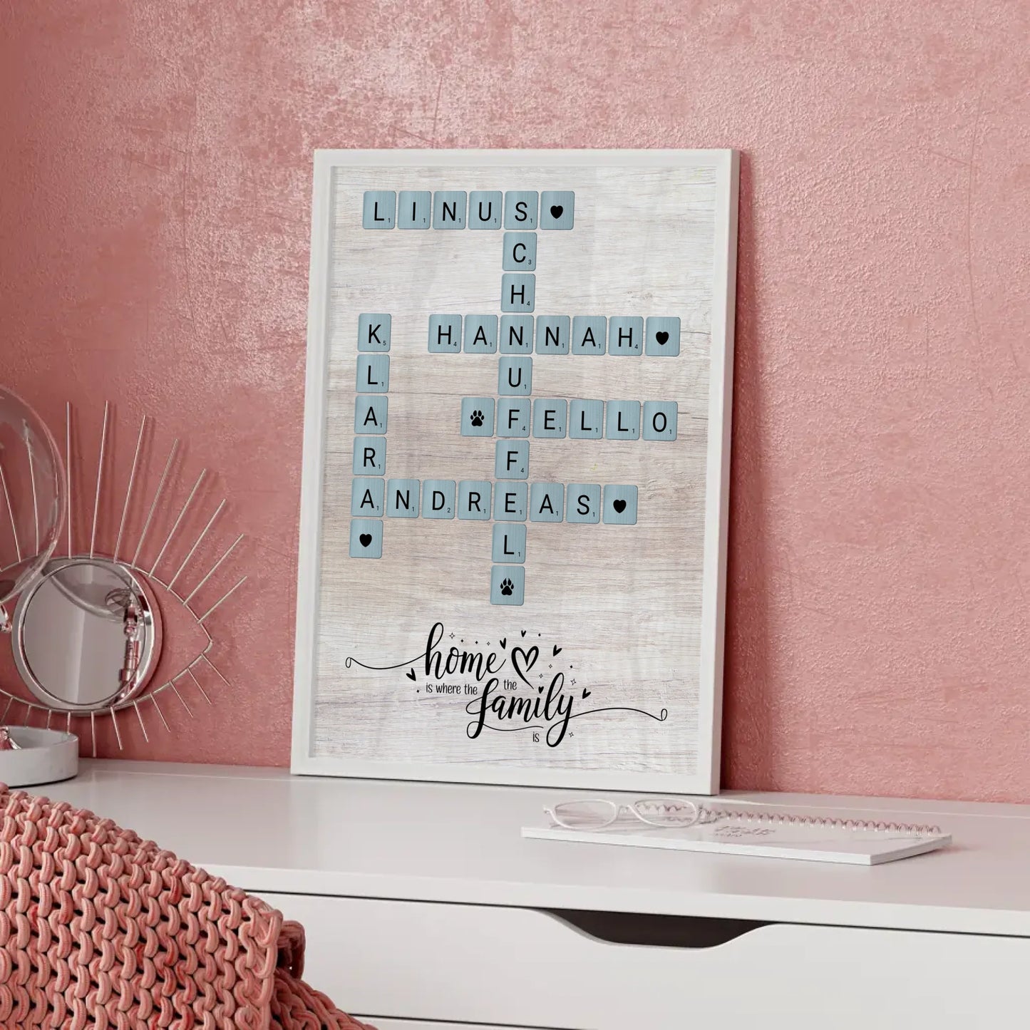 Poster Spruch Familie Home is where the family is Scrabble Style