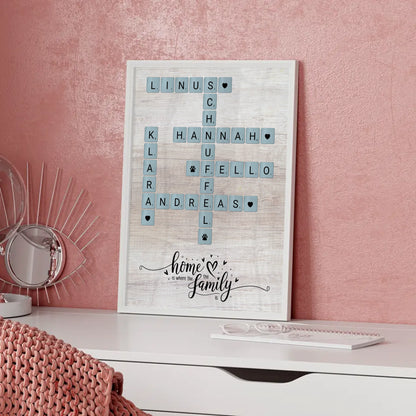 Poster Spruch Familie Home is where the family is Scrabble Style