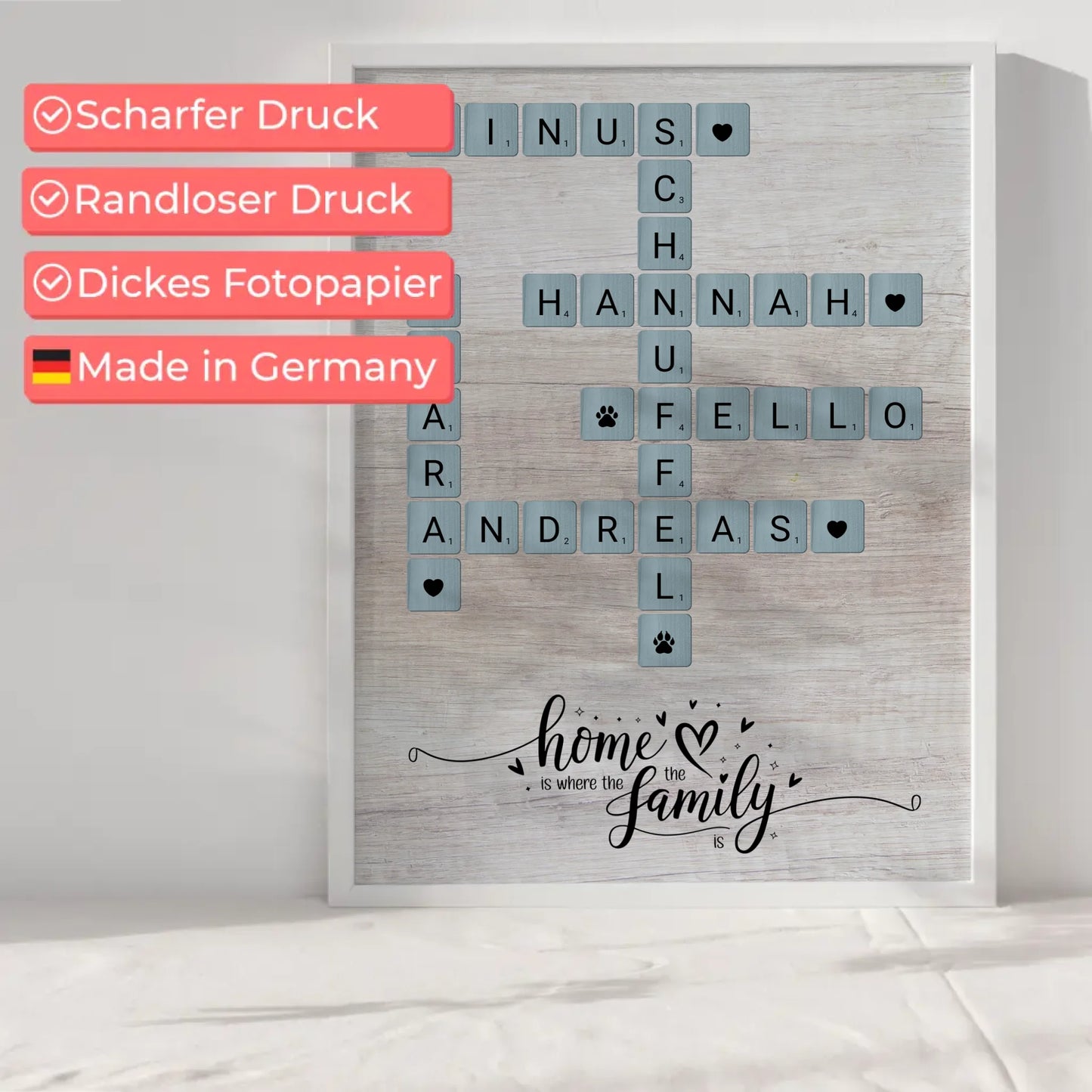Poster Spruch Familie Home is where the family is Scrabble Style