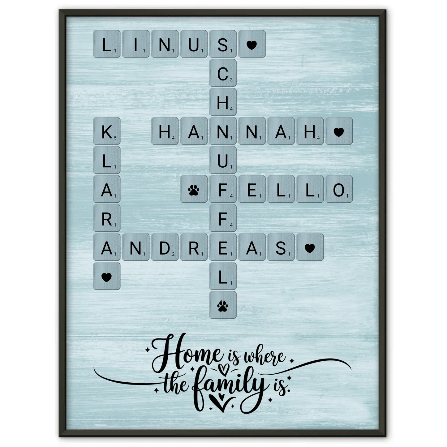 Personalisiertes Poster Home is where the family is Kreuzworträtsel