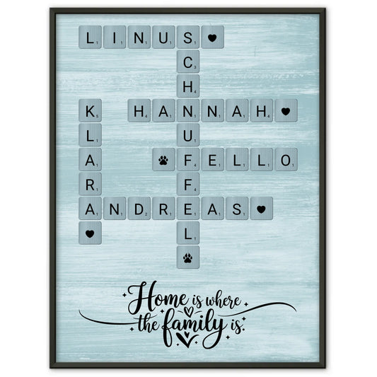 Personalisiertes Poster Home is where the family is Kreuzworträtsel