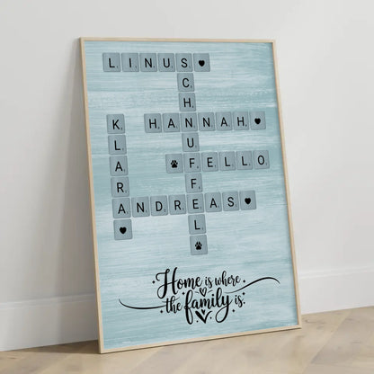Personalisiertes Poster Home is where the family is Kreuzworträtsel