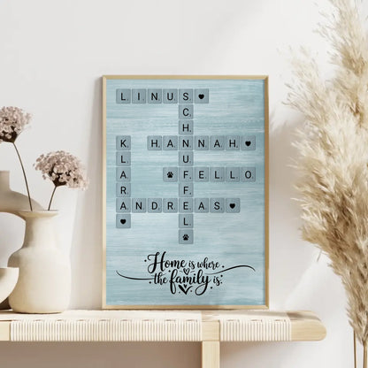 Personalisiertes Poster Home is where the family is Kreuzworträtsel