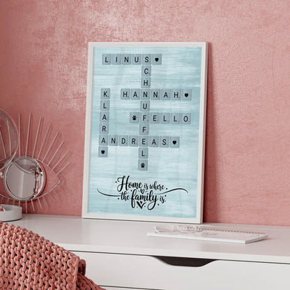 Personalisiertes Poster Home is where the family is Kreuzworträtsel