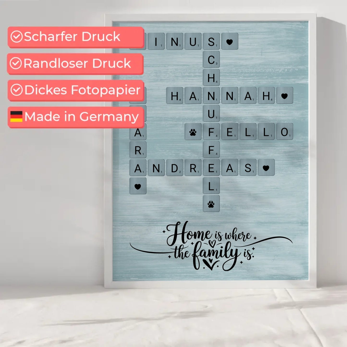 Personalisiertes Poster Home is where the family is Kreuzworträtsel