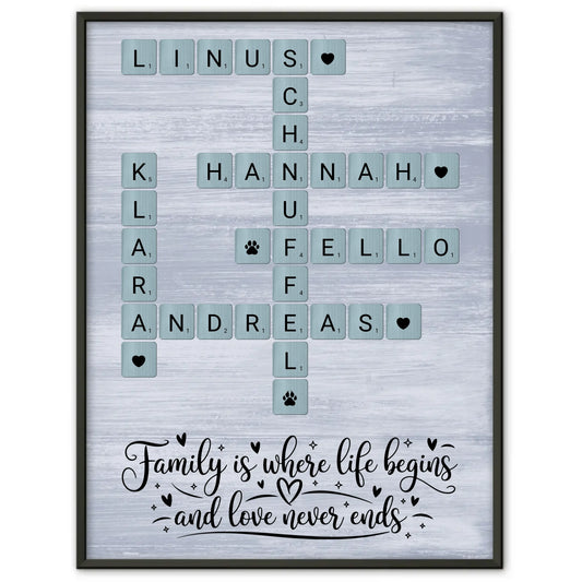 Personalisiertes Poster Familie Family is Kreuzworträtsel Namen