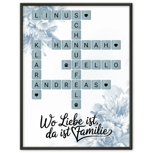 Poster Familienbild Personalisiert Wunschtext Scrabble Design