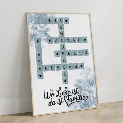 Poster Familienbild Personalisiert Wunschtext Scrabble Design