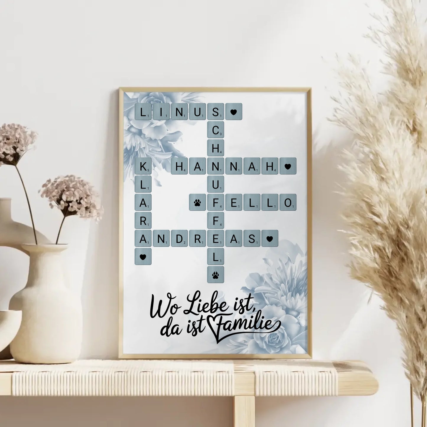 Poster Familienbild Personalisiert Wunschtext Scrabble Design