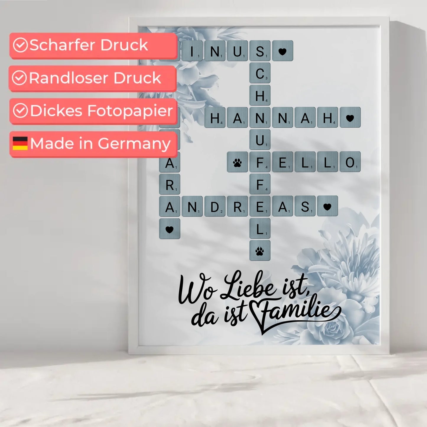 Poster Familienbild Personalisiert Wunschtext Scrabble Design