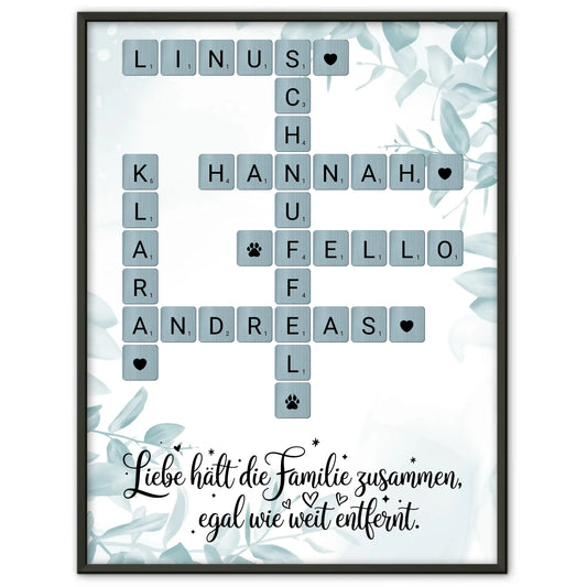 Poster Familie personalisiert mit Wunschtext Kreuzworträtsel Namen