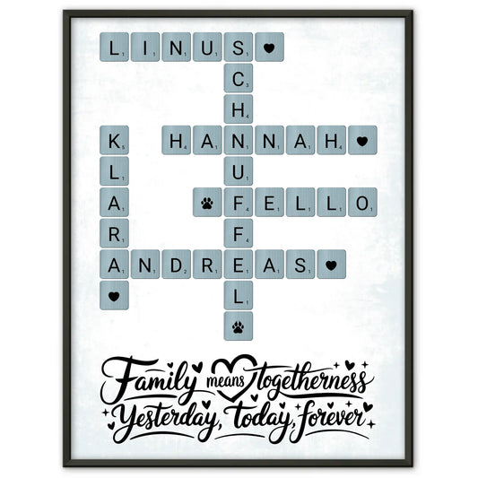 Poster Familie Spruch Family means Kreuzworträtsel mit Namen