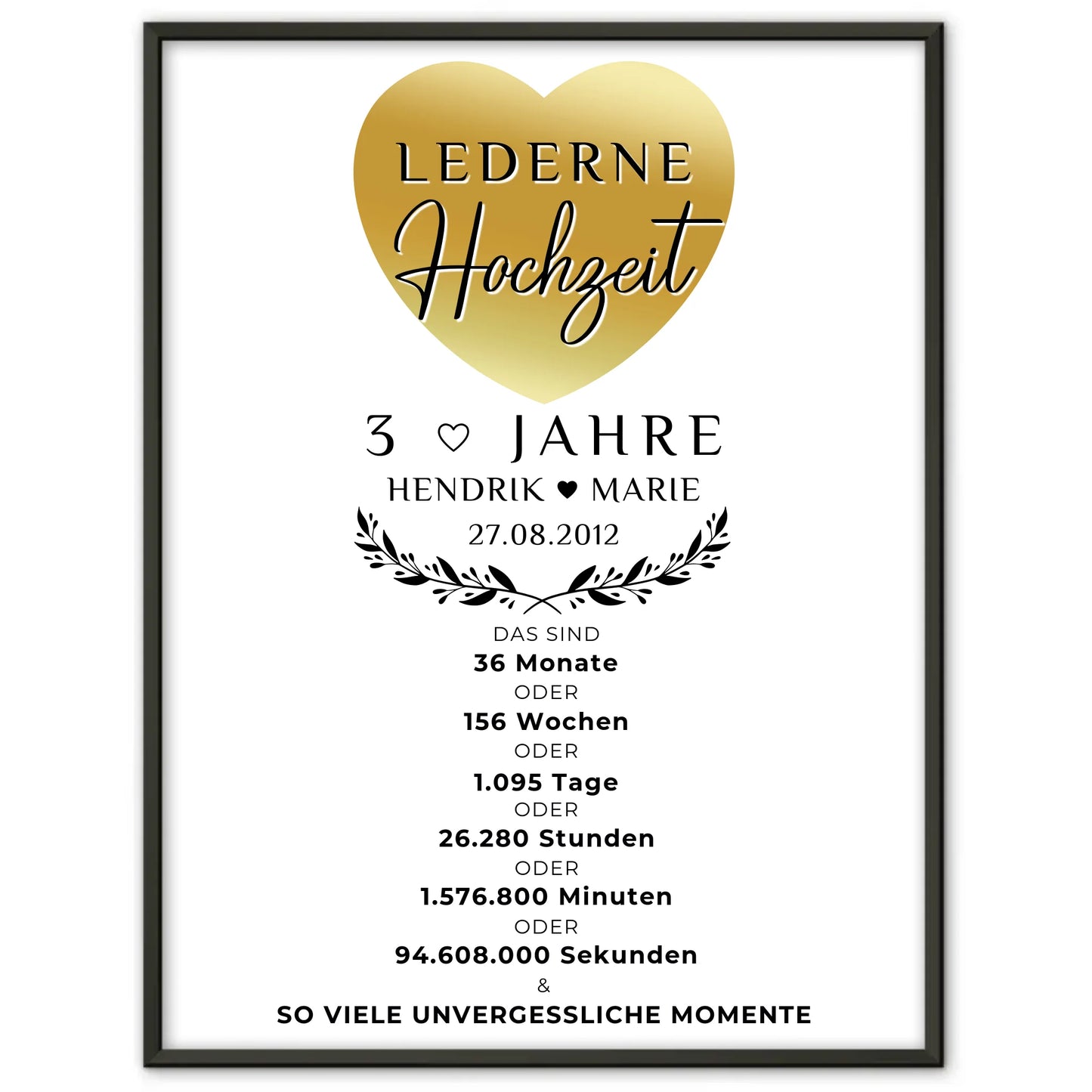 Personalisiertes Poster zum 3 Hochzeitstag Geschenk für Lederne Hochzeit