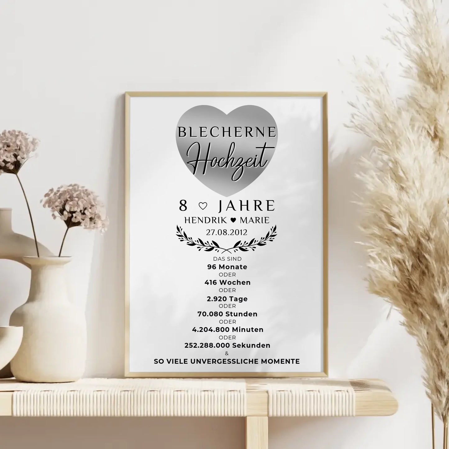 Personalisiertes Poster zum 8 Hochzeitstag Geschenk für Blecherne Hochzeit