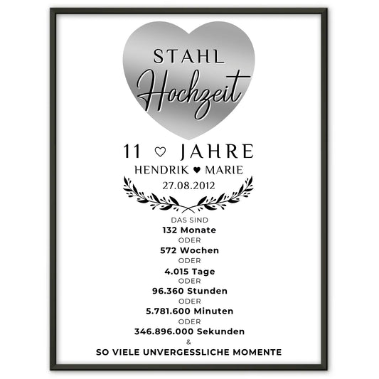 Personalisiertes Poster 11 Hochzeitstag Geschenk Stahlhochzeit