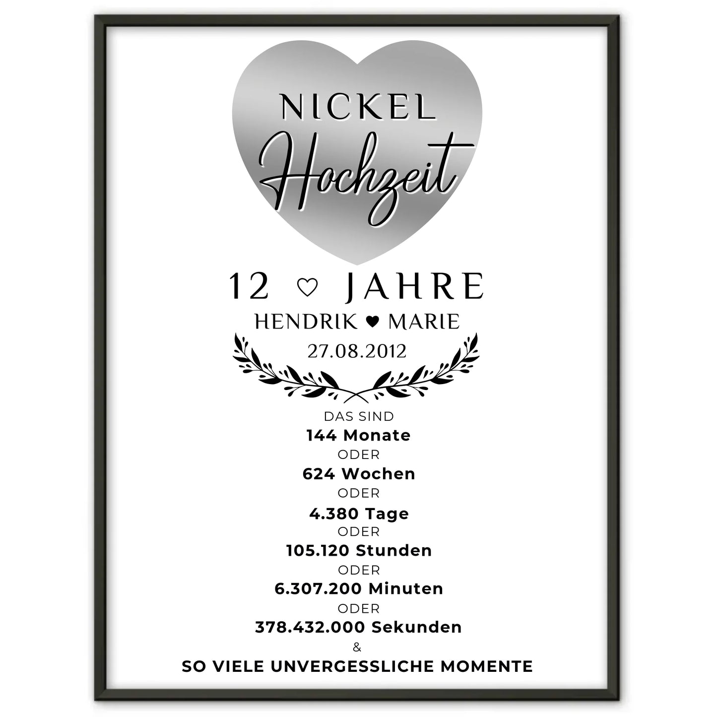 Personalisiertes Poster 12 Hochzeitstag Geschenk Nickelhochzeit