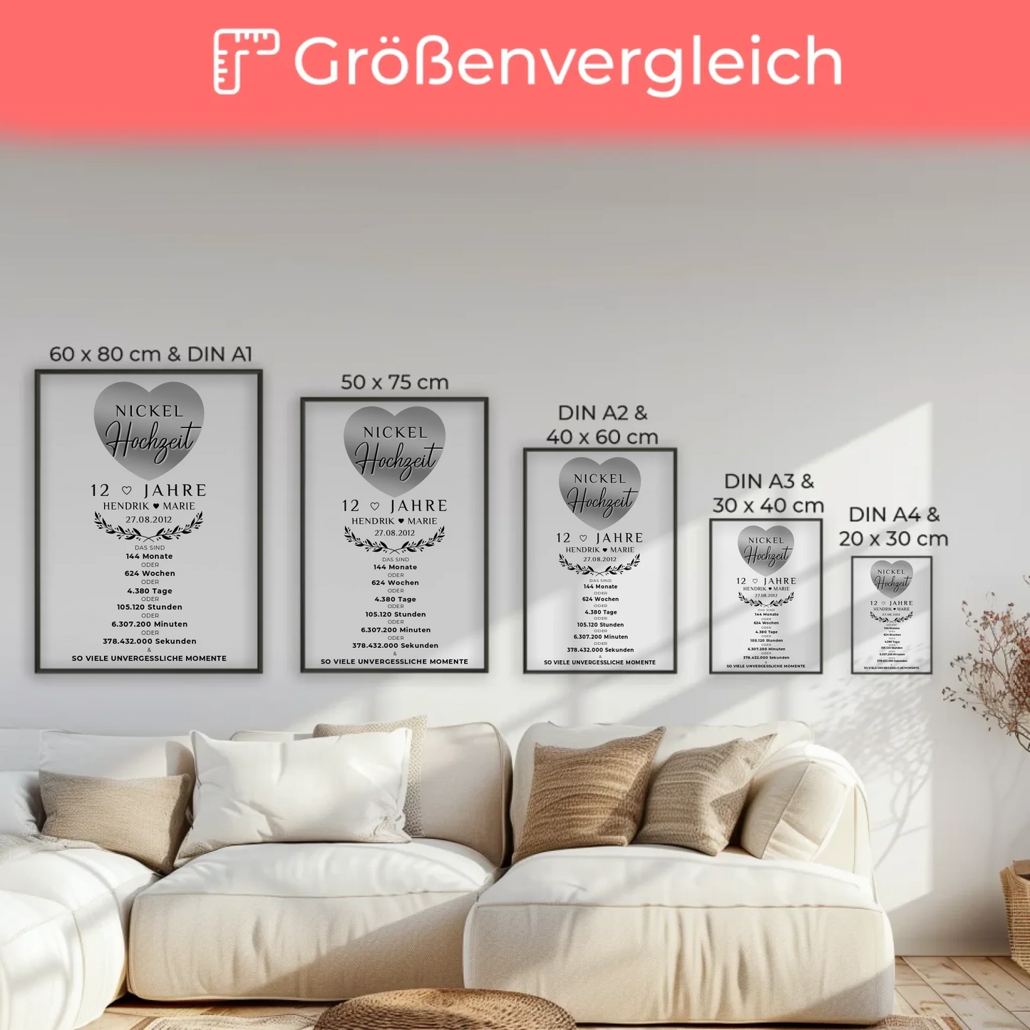 Personalisiertes Poster 12 Hochzeitstag Geschenk Nickelhochzeit