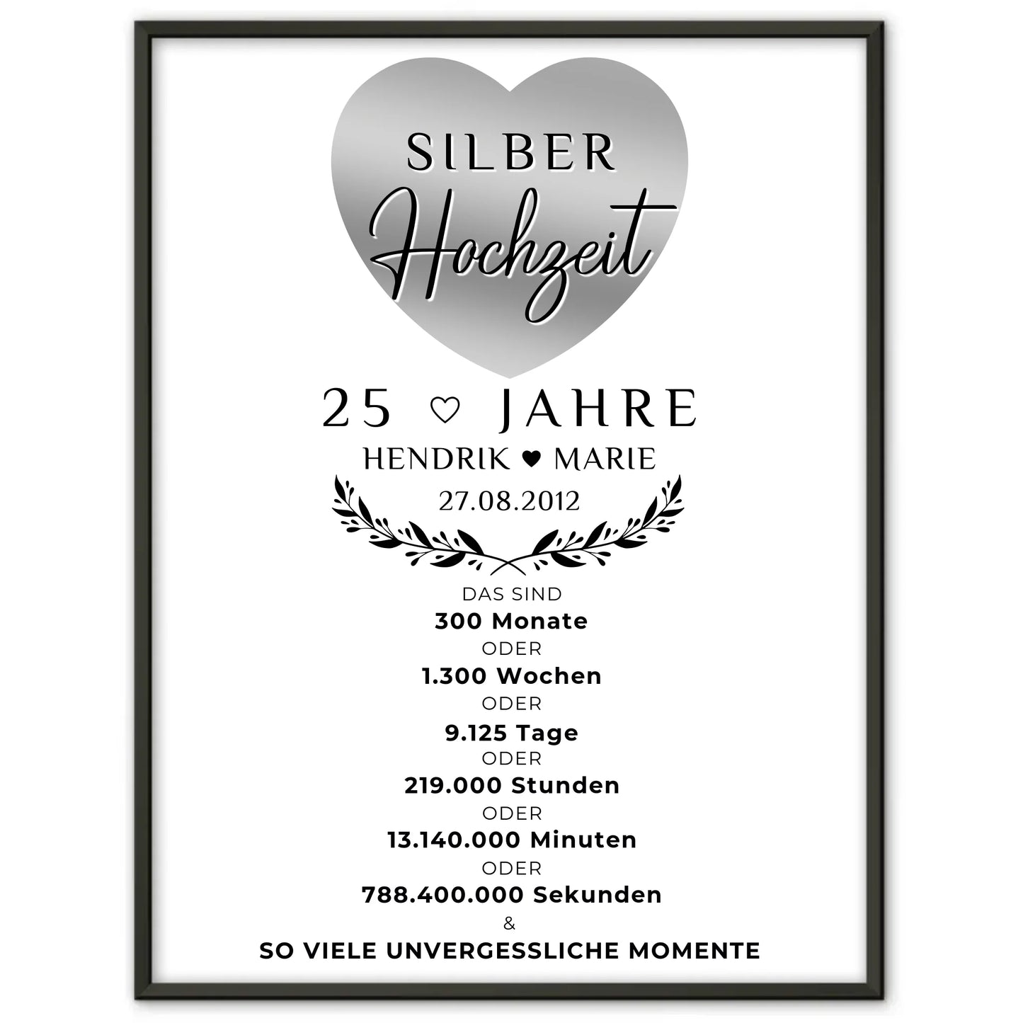 Personalisiertes Poster 25 Hochzeitstag Geschenk für Silberhochzeit