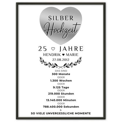 Personalisiertes Poster 25 Hochzeitstag Geschenk für Silberhochzeit