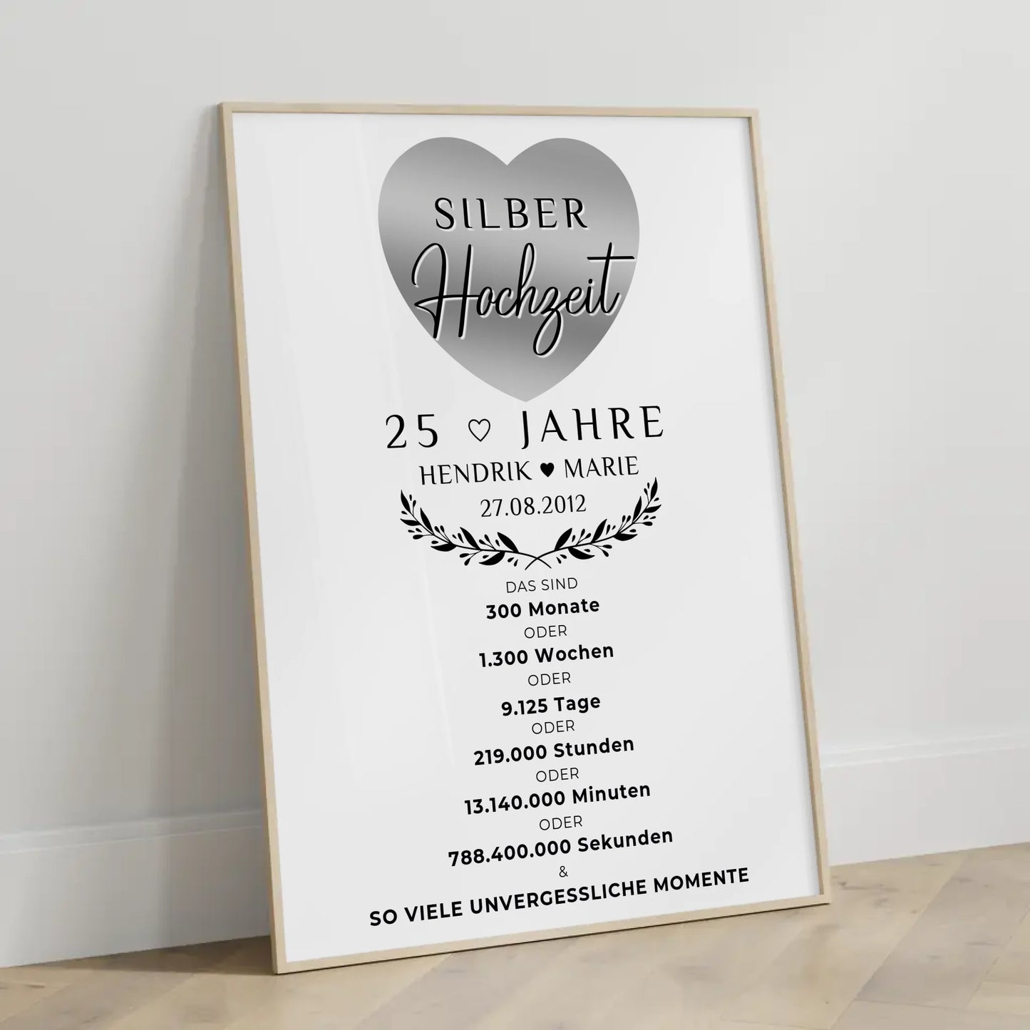 Personalisiertes Poster 25 Hochzeitstag Geschenk für Silberhochzeit