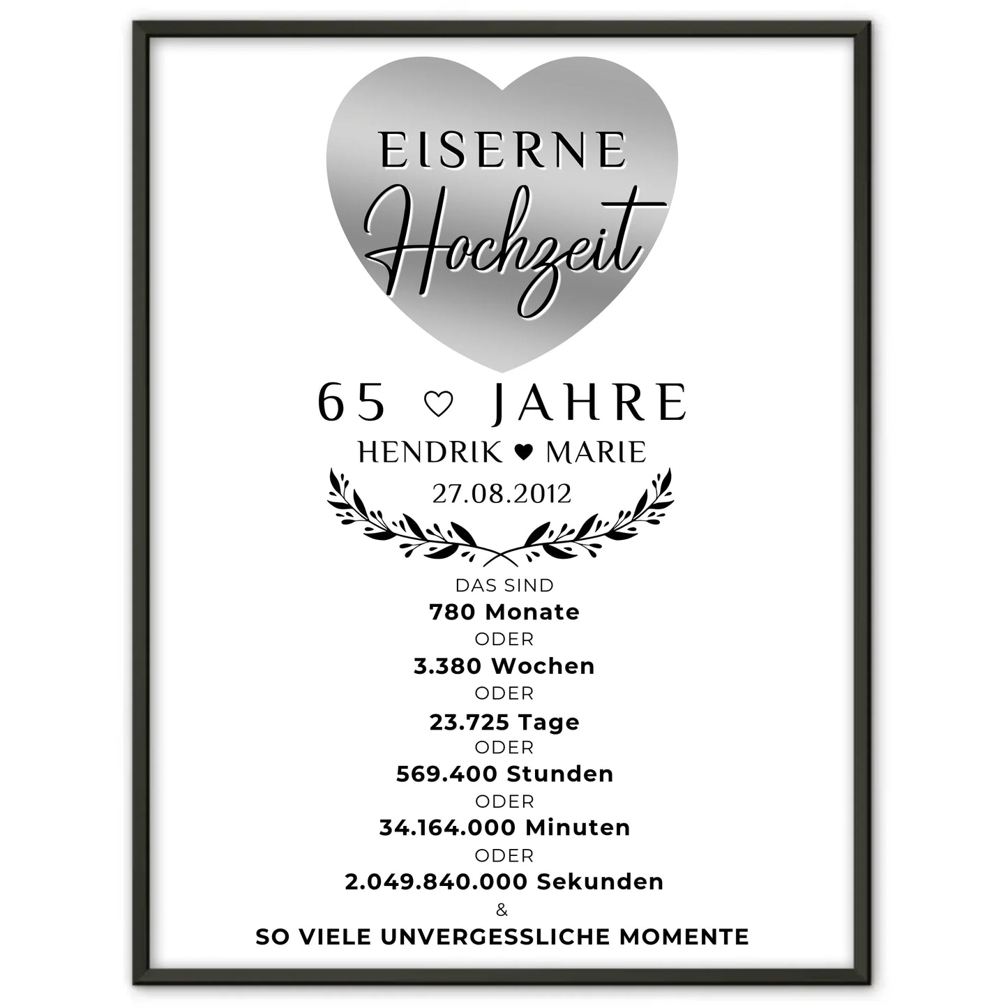 Personalisiertes Poster zum 65 Hochzeitstag Geschenk Eiserne Hochzeit