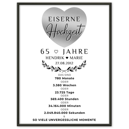 Personalisiertes Poster zum 65 Hochzeitstag Geschenk Eiserne Hochzeit