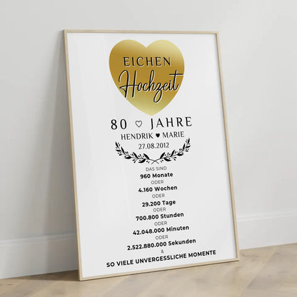 Personalisiertes Poster 80 Hochzeitstag Geschenk Eichenhochzeit