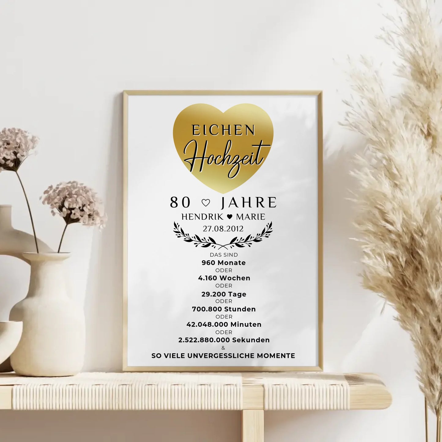 Personalisiertes Poster 80 Hochzeitstag Geschenk Eichenhochzeit