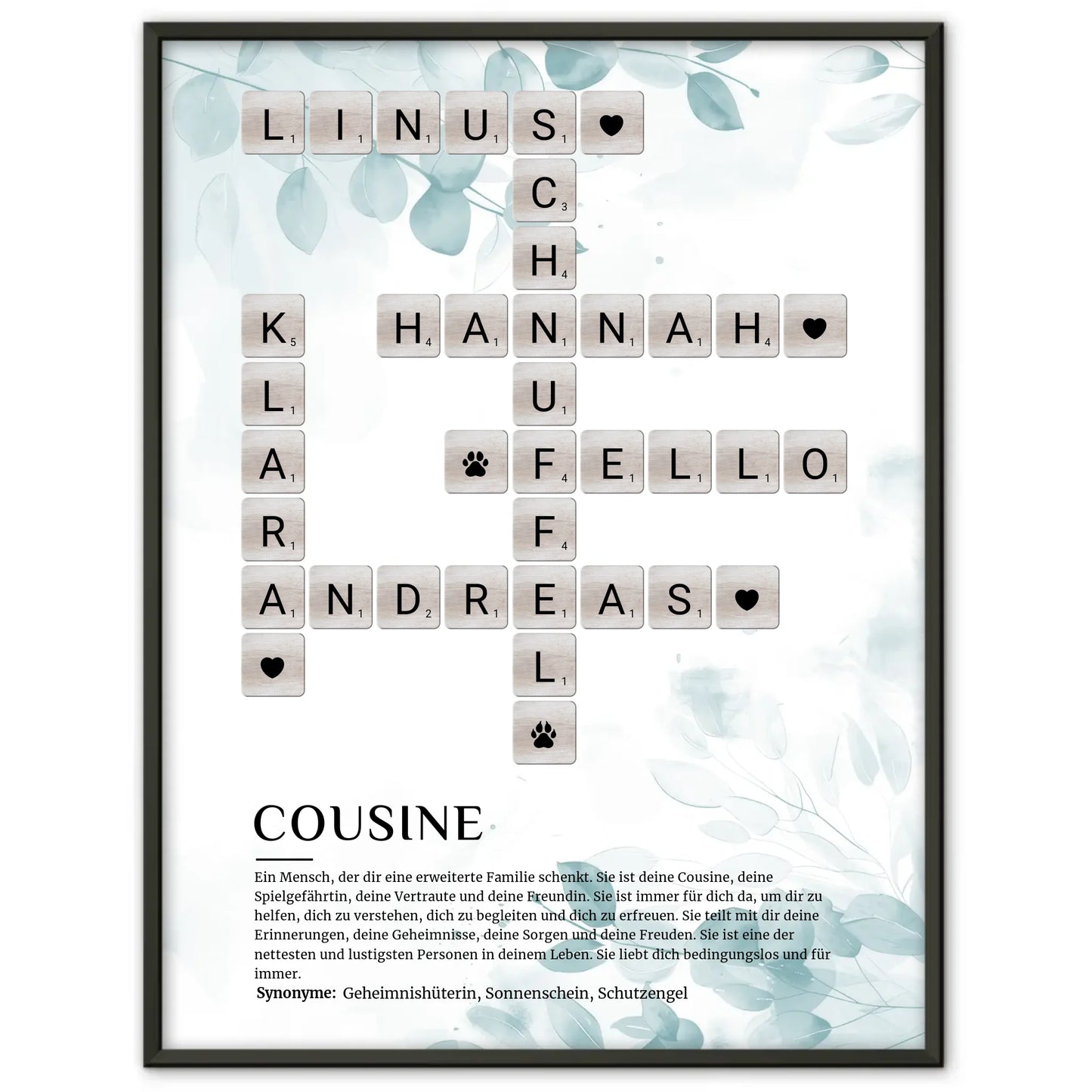 Personalisiertes Poster Definition Cousine Kreuzworträtsel
