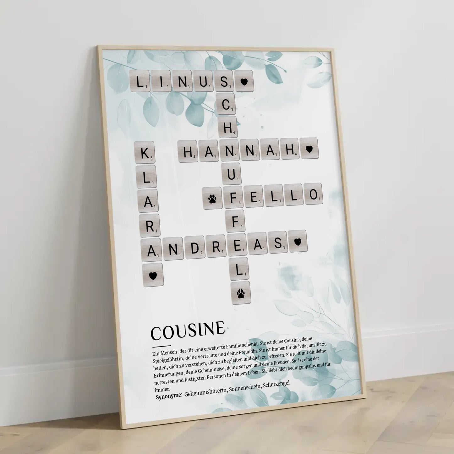 Personalisiertes Poster Definition Cousine Kreuzworträtsel