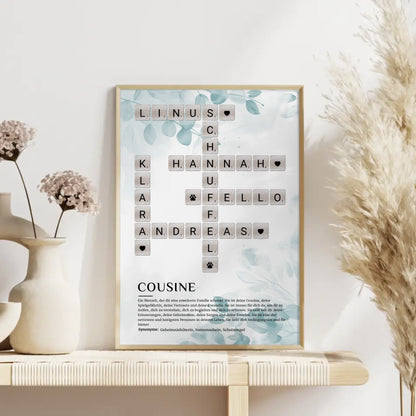 Personalisiertes Poster Definition Cousine Kreuzworträtsel